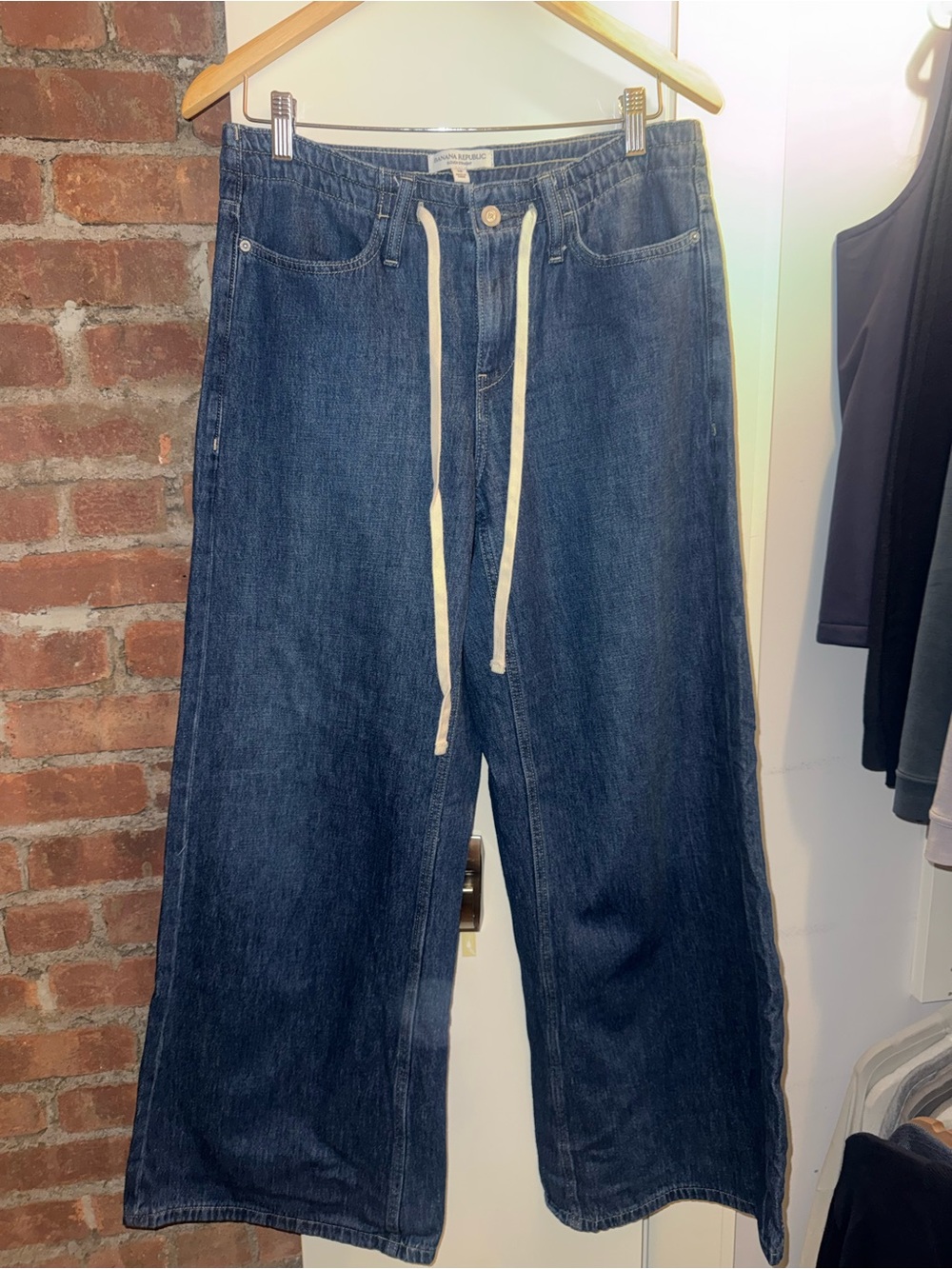 Banana Republic Slouch Straight Drawstring Waist Dark Blue Jeans
